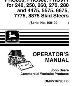 John Deere Utility Backhoe PRO850 PRO900 PRO911 for 240 250 260 270 4475 5575 6675 7775 8875 Skid Steers Operation Maintenance Manual PDF Download