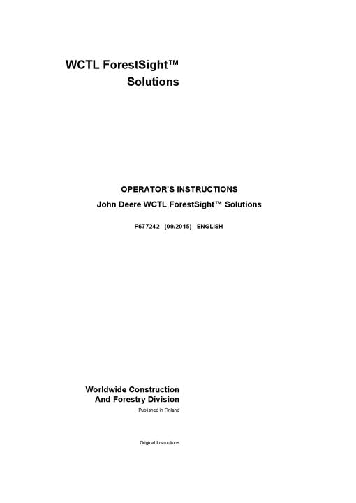 John Deere WCTL ForestSight TM Solution Wheeled Harvesters 1110E 1210E 1510E 1910E 1070E 1170E 1270E Operation Maintenance Manual PDF Download