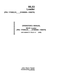 John Deere WL53 Loaders Construction OMT338989X19 Operation Maintenance Manual PDF Download