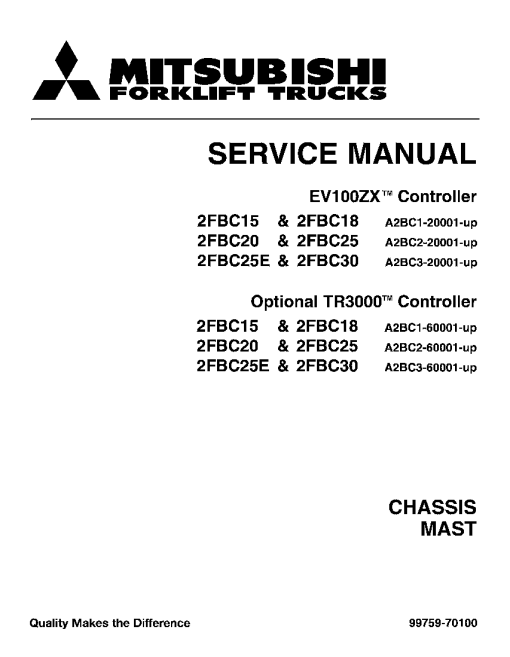 Mitsubishi 2FBC15 2FBC18 2FBC20 2FBC25 2FBC30 2FBC25E Forklift Trucks Service Workshop Manual PDF download