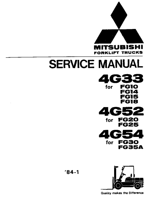 Mitsubishi 4G52 Gasoline Engine Forklift Trucks for FG20 FG25 Service Workshop Manual PDF download