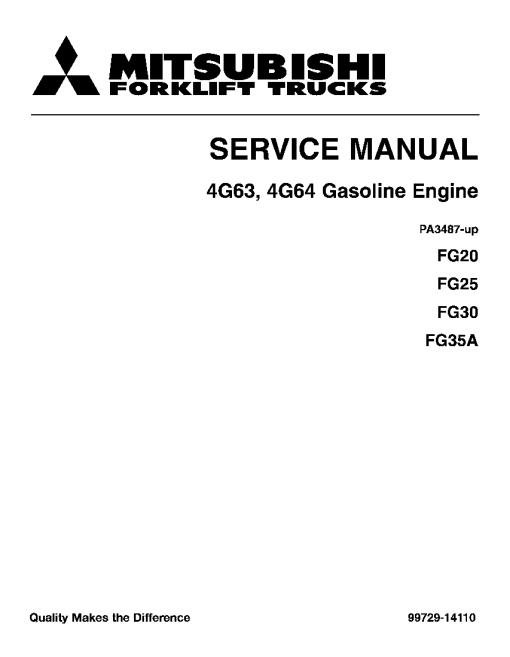 Mitsubishi 4G63 4G64 Engine Gasoline Serial PA3487-up FG20 FG25 FG30 FG35A Forklift Trucks Service Workshop Manual PDF download
