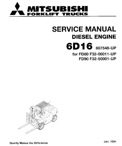 Mitsubishi 6D16 Diesel Engine for FD80 FD90 Forklift Trucks Service Workshop Manual PDF download