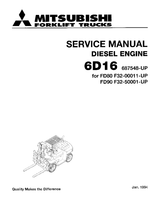 Mitsubishi 6D16 Diesel Engine for FD80 FD90 Forklift Trucks Service Workshop Manual PDF download