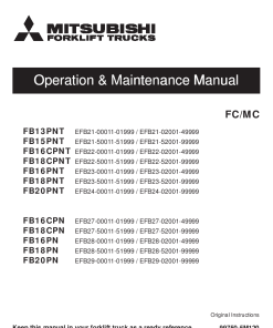 Mitsubishi FB16CPNT FB18CPNT FB16PN FB 18PN FB20PN Forklift Operation and Maintenance Manual PDF download