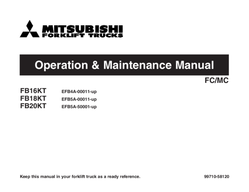 Mitsubishi FB16KT FB18KT FB20KT Forklift Trucks Operation and Maintenance Manual PDF download