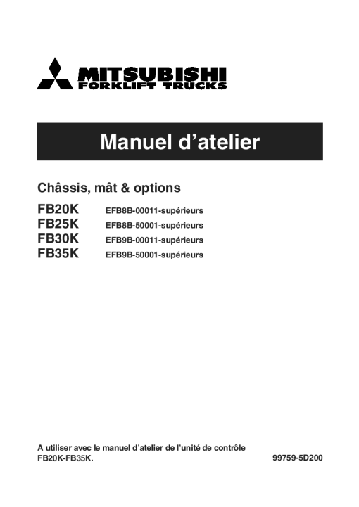 Mitsubishi FB20K FB25K FB30K FB35K Forklift Trucks French Manuel datelier de service telechargement PDF