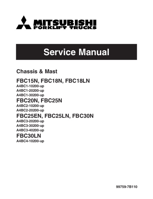 Mitsubishi FBC25EN FBC25LN FBC30LN Forklift Trucks Service Workshop Manual PDF download