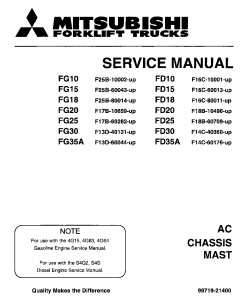 Mitsubishi FD10 FD14 FD15 FD18 FD20 FD25 FD30 FD35A Forklift Trucks 99719-21400 Service Workshop Manual PDF download