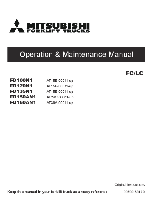Mitsubishi FD150AN1 FD160AN1 Forklift Trucks Operation and Maintenance Manual PDF download