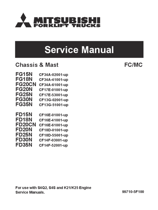 Mitsubishi FD15N FD18N FD20CN FD20N FD25N FD30N FD35N Forklift Trucks Serial CF- Service Workshop Manual PDF download