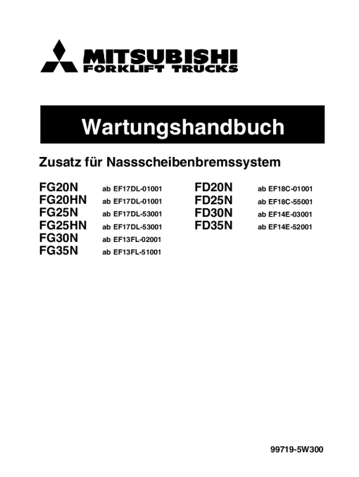 Mitsubishi FD20N FD25N FD30N FD35N Forklift Trucks Nassscheibenbremssystem German Service Werkstatthandbuch PDF Download