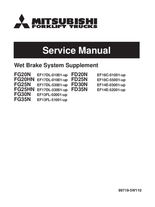 Mitsubishi FD20N FD25N FD30N FD35N Forklift Trucks Wet brake system Service Workshop Manual PDF download