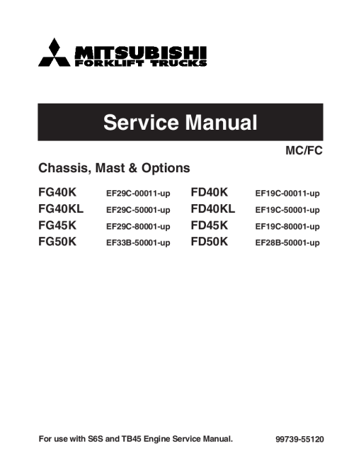 Mitsubishi FD40K FD45K FD50K FD40KL Forklift Trucks Service Workshop Manual PDF download