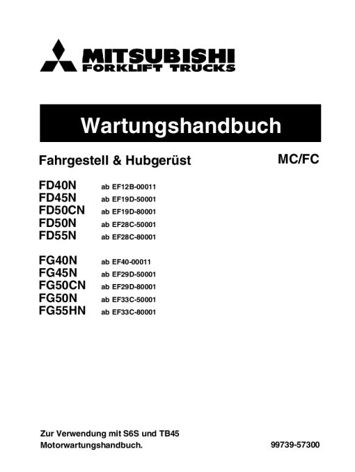 Mitsubishi FD40N FD45N FD50CN FD50N FD55N Forklift Trucks German Service Werkstatthandbuch PDF Download