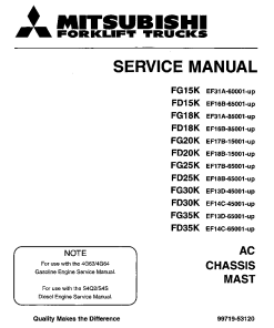Mitsubishi FG15K FG18K FG20K FG25K FG30K FG35K Forklift Trucks 99719-53120 Service Workshop Manual PDF download
