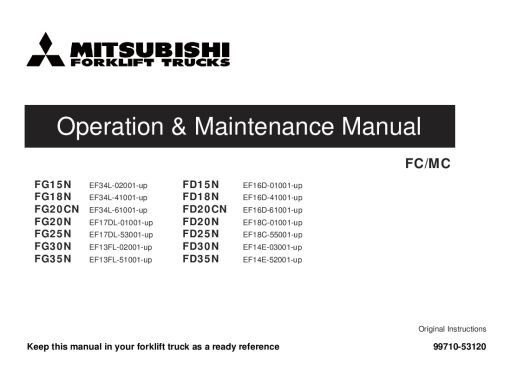 Mitsubishi FG15N FG18N FG20CN FG20N FG25N FG30N FG35N Forklift Trucks Serial EF-Operation and Maintenance Manual PDF download