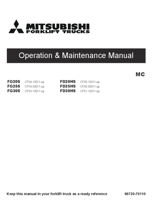Mitsubishi FG20S FG25S FG30S FD20HS FD25HS FD30HS Forklift Trucks Operation and Maintenance Manual PDF download