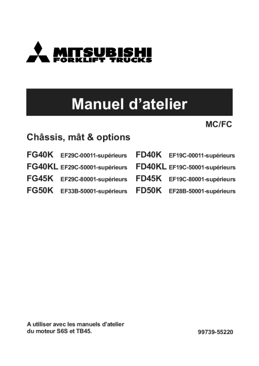 Mitsubishi FG40K FG45K FG50K FG40KL Forklift Trucks French Manuel d atelier de service telechargement