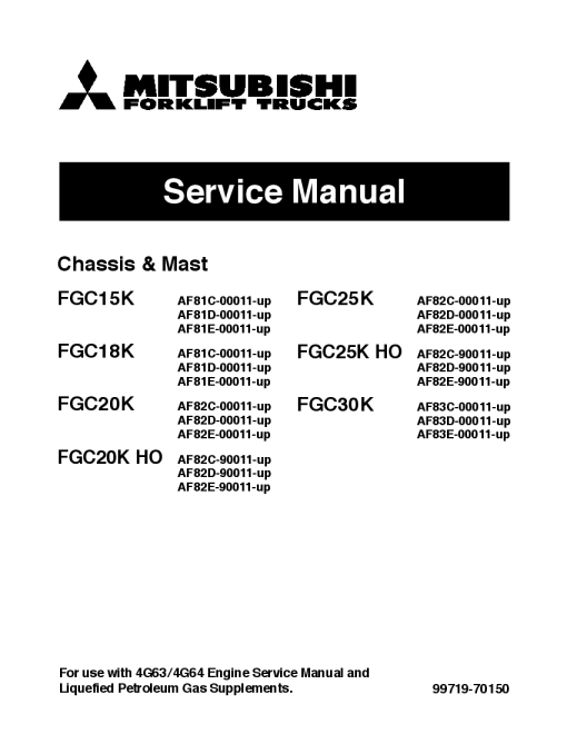 Mitsubishi FGC15K FGC18K FGC20K FGC25K FGC30K Forklift Trucks Cushion Tire Service Workshop Manual PDF download