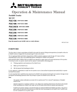 Mitsubishi FGC15N FGC18N FGC20CN FGC20N FGC25N FGC30N FGC33N Forklift Trucks Operation and Maintenance Manual PDF download