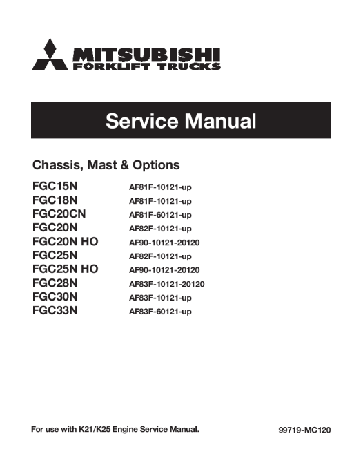 Mitsubishi FGC15N FGC18N FGC20N FGC25N FGC30N FGC33N Forklift Trucks Serial 10121-up Service Workshop Manual PDF download