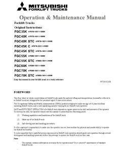 Mitsubishi FGC40K STC FGC55K STC FGC70K STC FGC45K C Forklift Trucks Operation and Maintenance Manual PDF download
