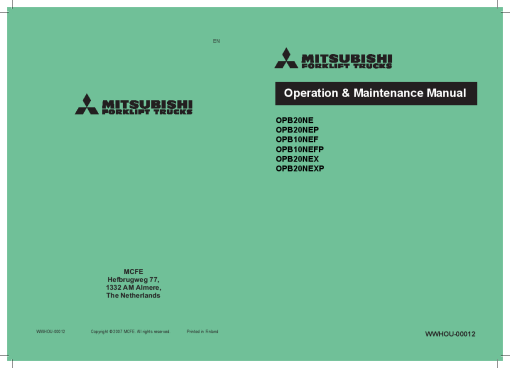 Mitsubishi OPB20NE OPB20NEP OPB10NEF OPB10NEFP Forklift Trucks Operation and Maintenance Manual PDF download