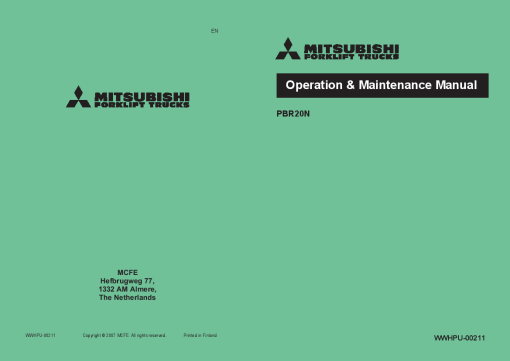 Mitsubishi PBR20N Forklift Trucks Operation and Maintenance Manual PDF download