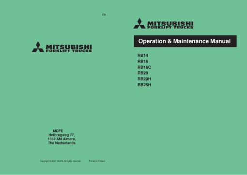Mitsubishi PRB14 RB16 RB16C RB25 RB20 RB20H RB25H Forklift Trucks Operation and Maintenance Manual PDF download