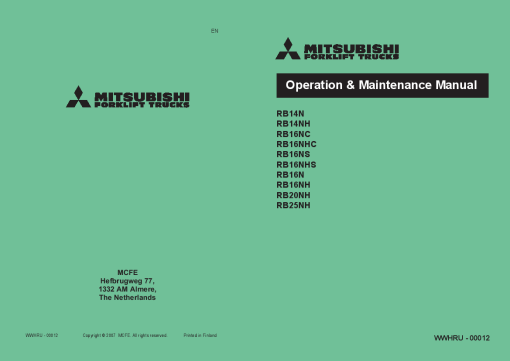 Mitsubishi RB16NHS RB16N RB16NH RB20NH RB25NH Forklift Trucks Operation and Maintenance Manual PDF download
