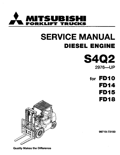 Mitsubishi S4Q2 Diesel Engine Forklift Trucks for FD10 FD14 FD15 FD18 Service Workshop Manual PDF download