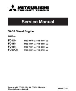 Mitsubishi S4Q2 Diesel Engine Forklift Trucks for FD10N FD15N FD18N FD20CN serial 24467-up Service Workshop Manual PDF download