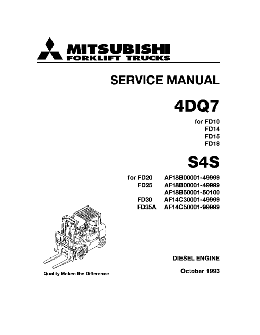 Mitsubishi S4S Diesel Engine Forklift Trucks for FD20 FD25 FD30 FD35A Service Workshop Manual PDF download