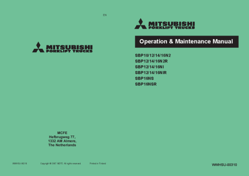 Mitsubishi SBP-12 14 16- N2R NI NIR Forklift Trucks Operation and Maintenance Manual PDF download