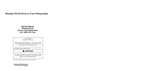 Waratah FD120 Drive to Tree Felling Head Serial 10BC1327-up F295410 Operation Maintenance Manual PDF Download