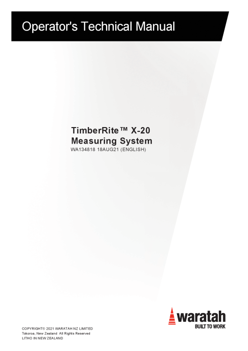 Waratah TimberRite X-20 Measuring System WA134818 Operation Maintenance Manual PDF Download